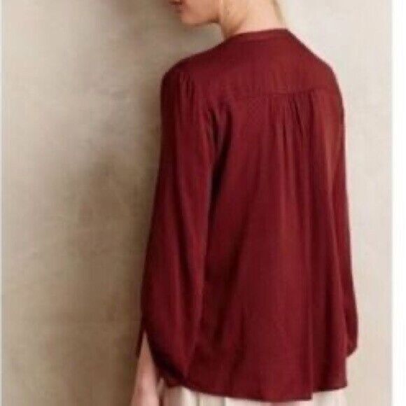 ✨Pintuck Peasant Blouse Maroon Sz. 12 Maeve✨ - Picture 2 of 11
